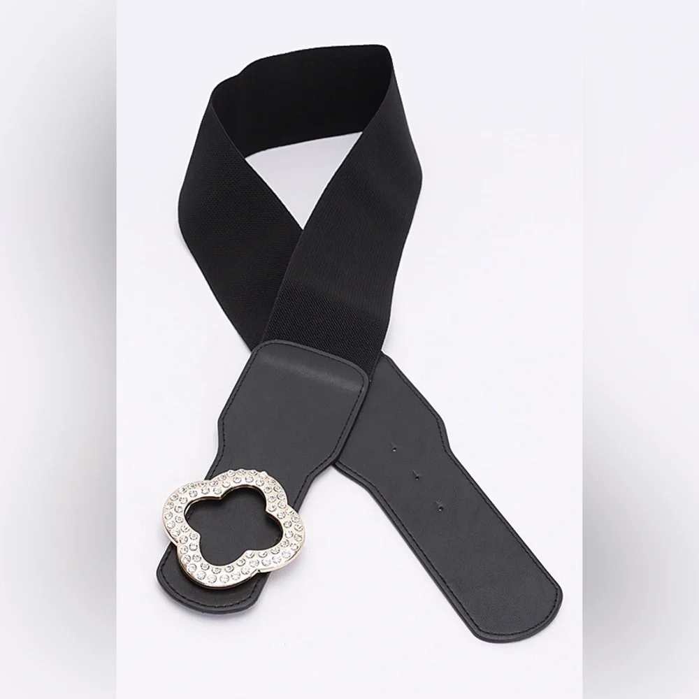 Black Vegan Leather Elastic Statement Belt